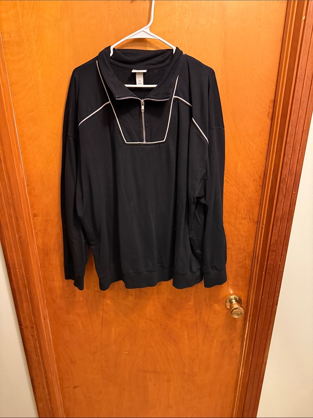 Ava & Viv Black Quarter-Zip Pullover with Contrast Piping